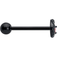 Load image into Gallery viewer, Red CZ Gem Black Scroll Moon Heart Barbell Tongue Ring
