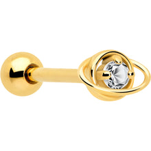 Load image into Gallery viewer, Clear CZ Gem Gold Tone Stylish Saturn Barbell Tongue Ring
