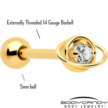 Load image into Gallery viewer, Clear CZ Gem Gold Tone Stylish Saturn Barbell Tongue Ring
