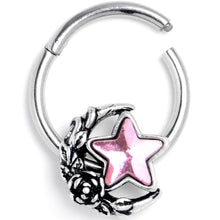 Load image into Gallery viewer, 16G 3/8 Pink Gem Ornate Moon Star Hinged Segment Ring
