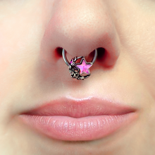 Load image into Gallery viewer, 16G 3/8 Pink Gem Ornate Moon Star Hinged Segment Ring
