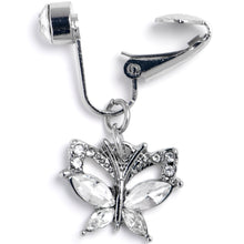 Load image into Gallery viewer, Clear CZ Gem Butterfly Bling Dangle Clip on Fake Belly Ring
