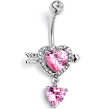 Load image into Gallery viewer, Pink Clear Gem Fusion of Love Heart Arrow Dangle Belly Ring
