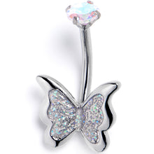 Load image into Gallery viewer, Aurora CZ Gem Fab Butterfly Internally Threaded Belly Ring
