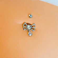 Load image into Gallery viewer, Clear CZ Gem Heart In A Bow Dangle Belly Ring
