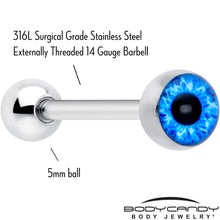 Load image into Gallery viewer, Open Blue Eye Barbell Tongue Ring
