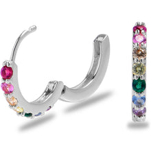 Load image into Gallery viewer, 12mm Unisex Rainbow Gem Stainless Steel Hinged Huggie Hoop Earrings
