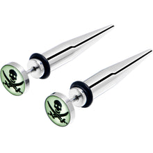 Load image into Gallery viewer, Glow in the Dark Pirate Skull Stainless Steel Taper Cheater Plug Set
