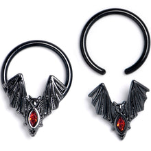 Load image into Gallery viewer, 16G 3/8 Red Gem Black Bat BCR Captive Ring Set of 4
