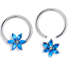 Load image into Gallery viewer, 16G 3/8 Blue Gem Flower Blossom BCR Captive Ring Set of 4
