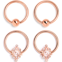 Load image into Gallery viewer, 16G 3/8 Clear Gem Rose Gold Tone Mystical BCR Captive Ring Set of 4
