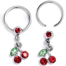 Load image into Gallery viewer, 16G 3/8 Red Green Gem Cherry Dangle BCR Captive Ring Set of 4
