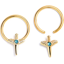 Load image into Gallery viewer, 16G 3/8 Blue Gem Gold Tone Style Knife BCR Captive Ring Set of 4
