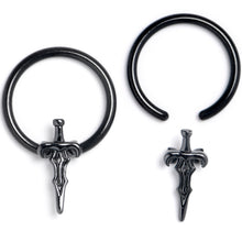 Load image into Gallery viewer, 16G 3/8 Black Medieval Sword BCR Captive Ring Set of 4
