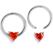 Load image into Gallery viewer, 16G 3/8 Red Gem Heart BCR Captive Ring Set of 4
