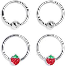 Load image into Gallery viewer, 16G 3/8 Strawberry Red BCR Captive Ring Set of 4
