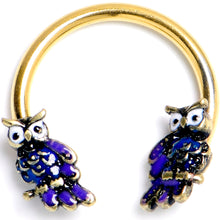 Load image into Gallery viewer, 16G 3/8 Gold Tone Regal Owl Horseshoe Circular Barbell
