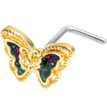 Load image into Gallery viewer, 20G 7mm Vitrail Gem Classic Butterfly Golden L Shape Nose Ring
