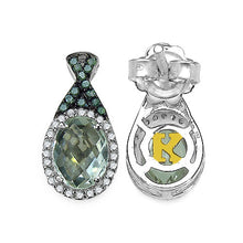 Load image into Gallery viewer, 2.55 Carat Genuine Green Amethyst, Green Diamond &amp; White Diamond .925 Sterling Silver Earrings
