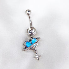 Load image into Gallery viewer, Blue Clear CZ Gem Starry Heart Saturn Dangle Belly Ring
