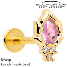 Load image into Gallery viewer, 16G 5/16 Pink CZ Gem Gold Tone Style Fire Labret Monroe Tragus
