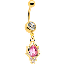 Load image into Gallery viewer, Pink CZ Gem Gold Tone Style Fire Dangle Belly Ring
