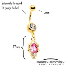 Load image into Gallery viewer, Pink CZ Gem Gold Tone Style Fire Dangle Belly Ring
