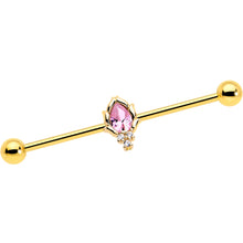 Load image into Gallery viewer, 14G Pink CZ Gem Gold Tone Style Fire Industrial Barbell 38mm
