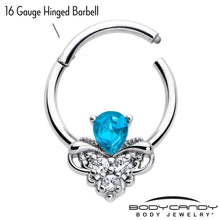 Load image into Gallery viewer, 16G 3/8 Blue Gem Style Simplicity Hinged Segment Ring

