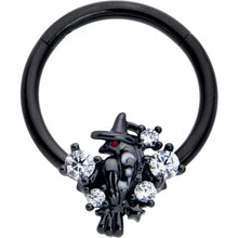 Load image into Gallery viewer, 16G 3/8 Clear CZ Gem Black Raven Witch Hinged Segment Ring
