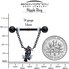 Load image into Gallery viewer, 14G 9/16 Clear CZ Gem Black Raven Witch Dangle Nipple Ring Set
