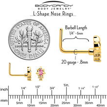 Load image into Gallery viewer, 20G 7mm Pink CZ Gem Gold Tone Style Fire L Shape Nose Ring
