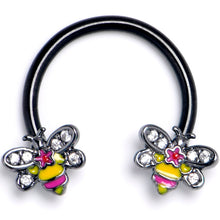 Load image into Gallery viewer, 16G 3/8 Clear CZ Gem Black Bright Bee Beauty Horseshoe
