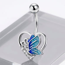 Load image into Gallery viewer, Clear Gem Butterfly Love Heart Blue Belly Ring
