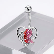 Load image into Gallery viewer, Clear Gem Butterfly Love Heart Pink Belly Ring
