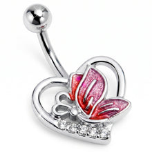 Load image into Gallery viewer, Clear Gem Butterfly Love Heart Pink Belly Ring
