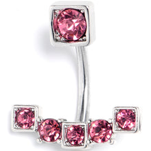 Load image into Gallery viewer, Pink Gem Blocky Arch Double Mount Belly Ring
