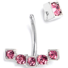 Load image into Gallery viewer, Pink Gem Blocky Arch Double Mount Belly Ring

