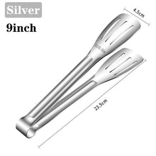 Load image into Gallery viewer, 7/9/12inch 304 Stainless Steel Kitchen Tongs BBQ Clamp Grill Cooking Clamp Silicone Food Tong Kitchen Accessories Food Tong BBQ Grill Steak BBQ Clip Cooking Tools Stainless Steel Convenient Non-Stick Barbecue Tong
