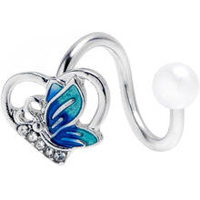 Load image into Gallery viewer, Clear Gem Butterfly Love Heart Blue Spiral Twister Belly Ring

