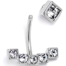 Load image into Gallery viewer, Clear CZ Gem Blocky Arch Double Mount Belly Ring
