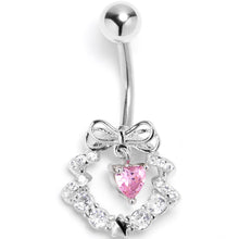 Load image into Gallery viewer, Clear Pink CZ Gem Heart Wreath of Love Belly Ring
