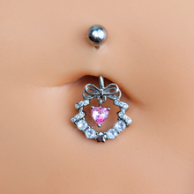 Load image into Gallery viewer, Clear Pink CZ Gem Heart Wreath of Love Belly Ring
