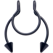 Load image into Gallery viewer, Black Horseshoe Cone Barbell Fake Nose Ring Nipple and Clip on Earring
