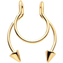Load image into Gallery viewer, Gold Tone Horseshoe Cone Barbell Fake Nose Ring Nipple and Clip on Earring
