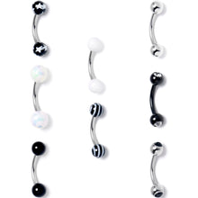 Load image into Gallery viewer, 16G 5/16 Clear Gem Mix Black White Curved Eyebrow Ring Set of 8
