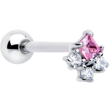 Load image into Gallery viewer, Pink Clear CZ Gem Rhombus Riot Barbell Tongue Ring
