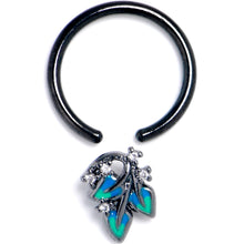 Load image into Gallery viewer, 16G 3/8 Clear CZ Gem Black Lush Leaves BCR Captive Ring
