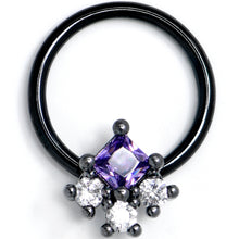 Load image into Gallery viewer, 16G 3/8 Purple CZ Gem Black Rhombus Riot BCR Captive Ring
