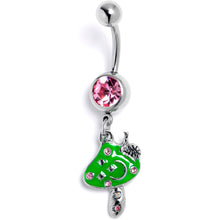 Load image into Gallery viewer, Pink Gem Fanciful Green Mushroom Dangle Belly Ring
